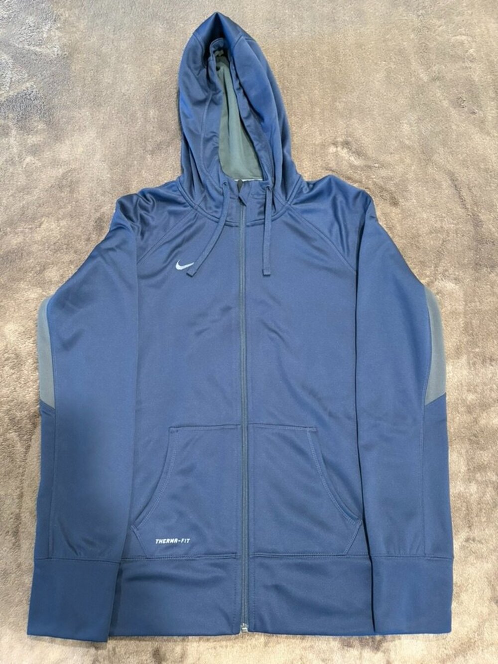 Nike Therma-FIT Navy Blue Full Zip Hoodie Jacket Thumbholes Men’s Large